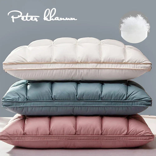 3D Bread Goose Down Pillow – Pinch Pleat Ergonomic Sleep Pillow with Silk Cover