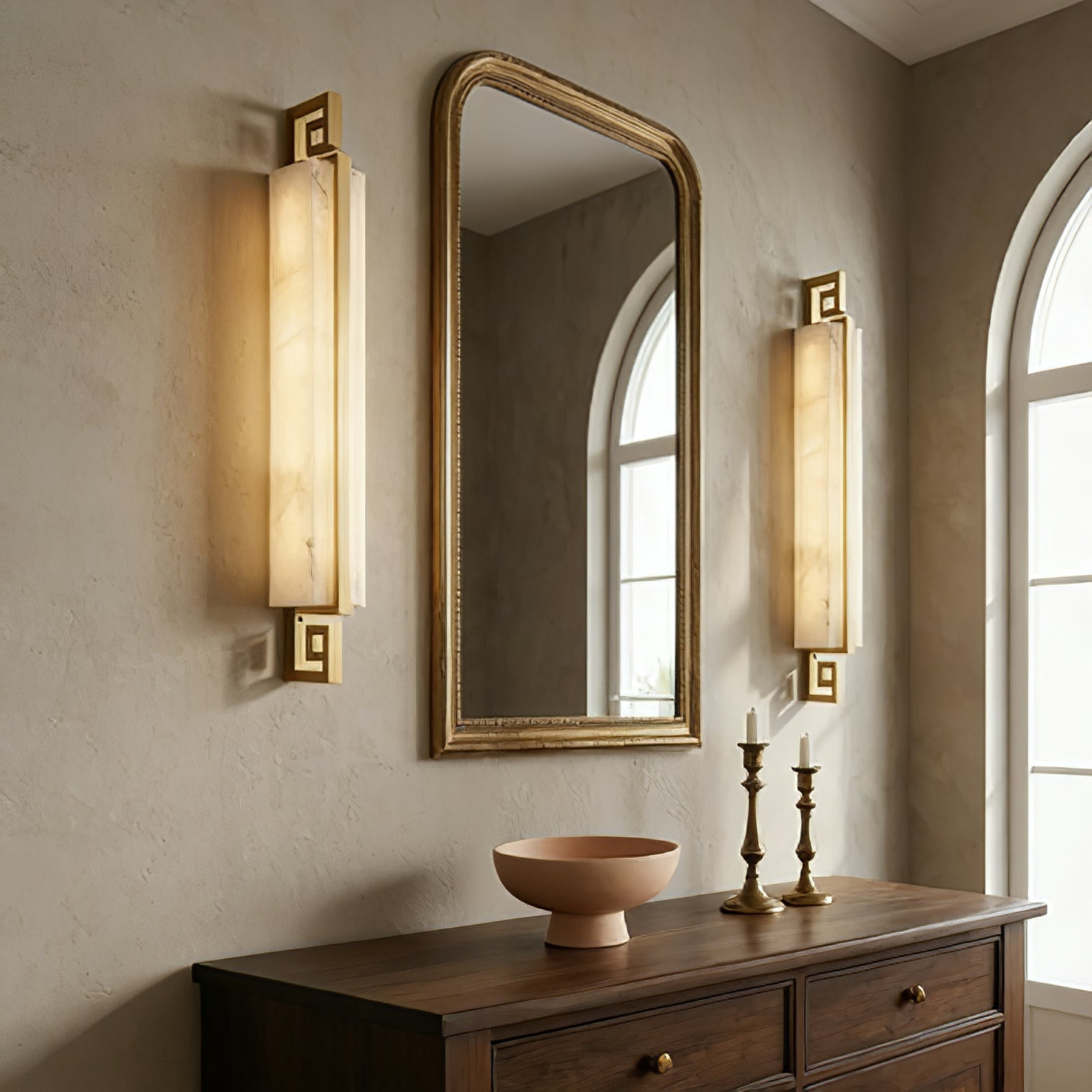 Sleek Alabaster Brass Wall Light